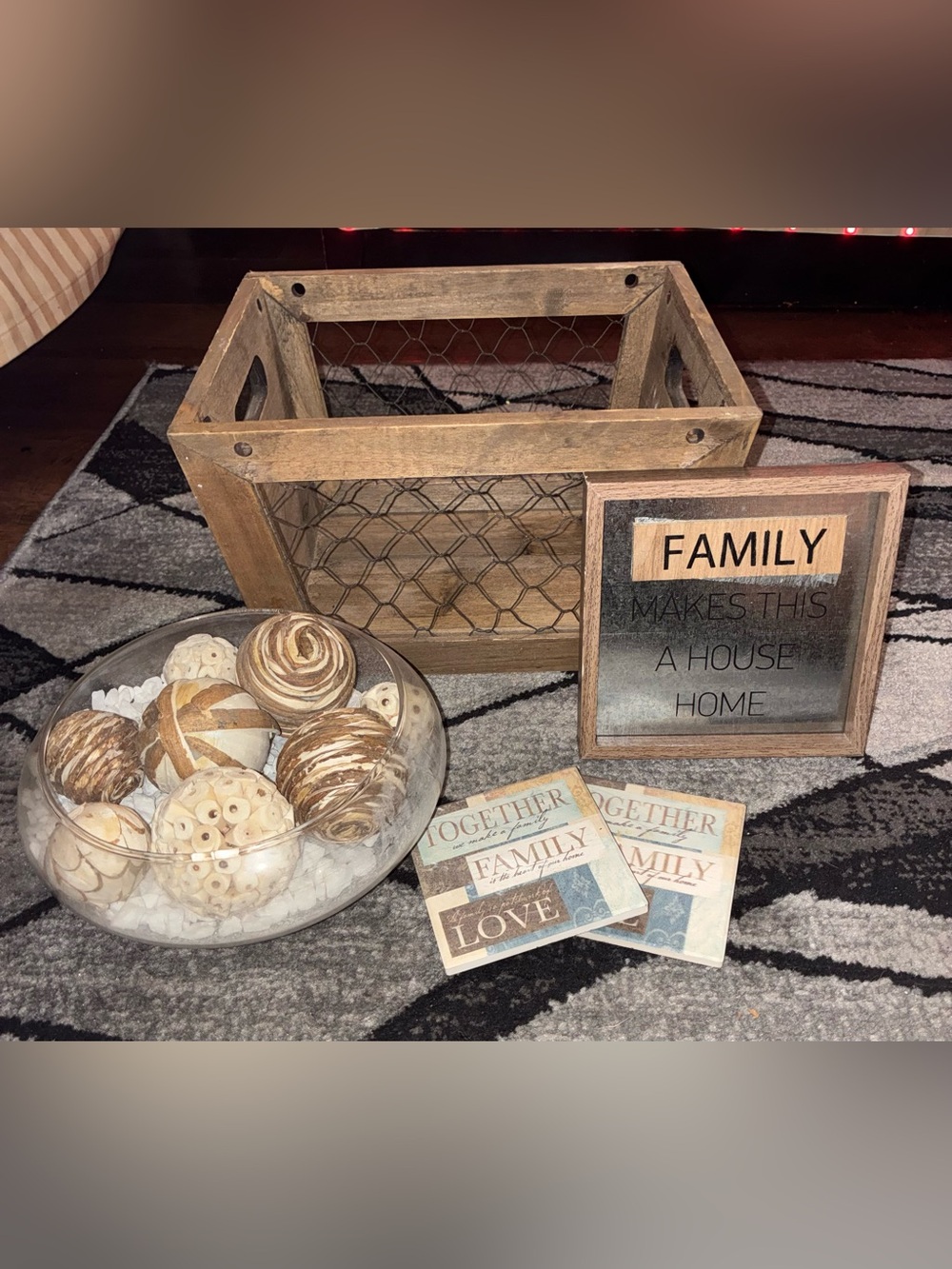 Rustic Wooden Farmhouse Crate and Décor Set in Natural Brown